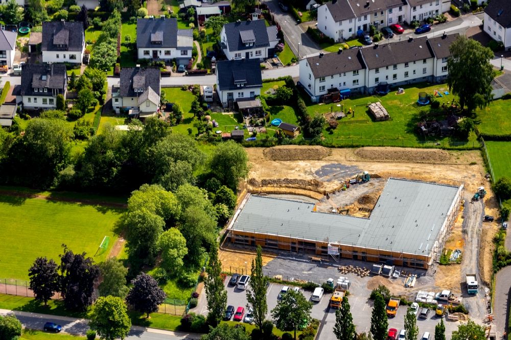 Aerial photograph Olsberg - New construction site for the construction of a kindergarten building and Nursery school on Pappelallee in Olsberg in the state North Rhine-Westphalia, Germany