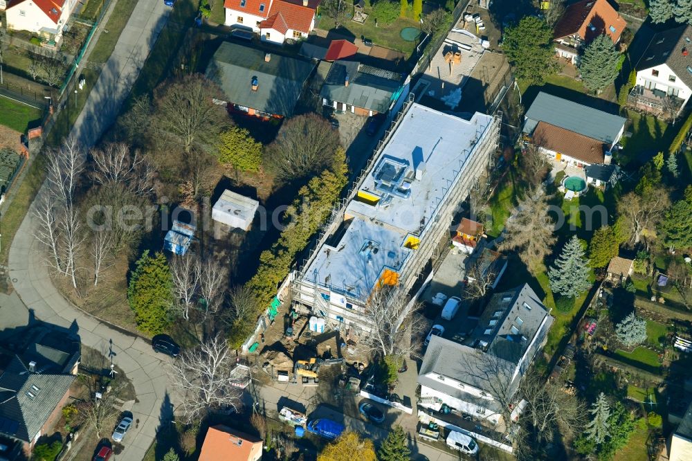 Aerial image Berlin - Of new construction site for the construction of a kindergarten building and Nursery school on Dirschauer Strasse in the district Mahlsdorf in Berlin, Germany