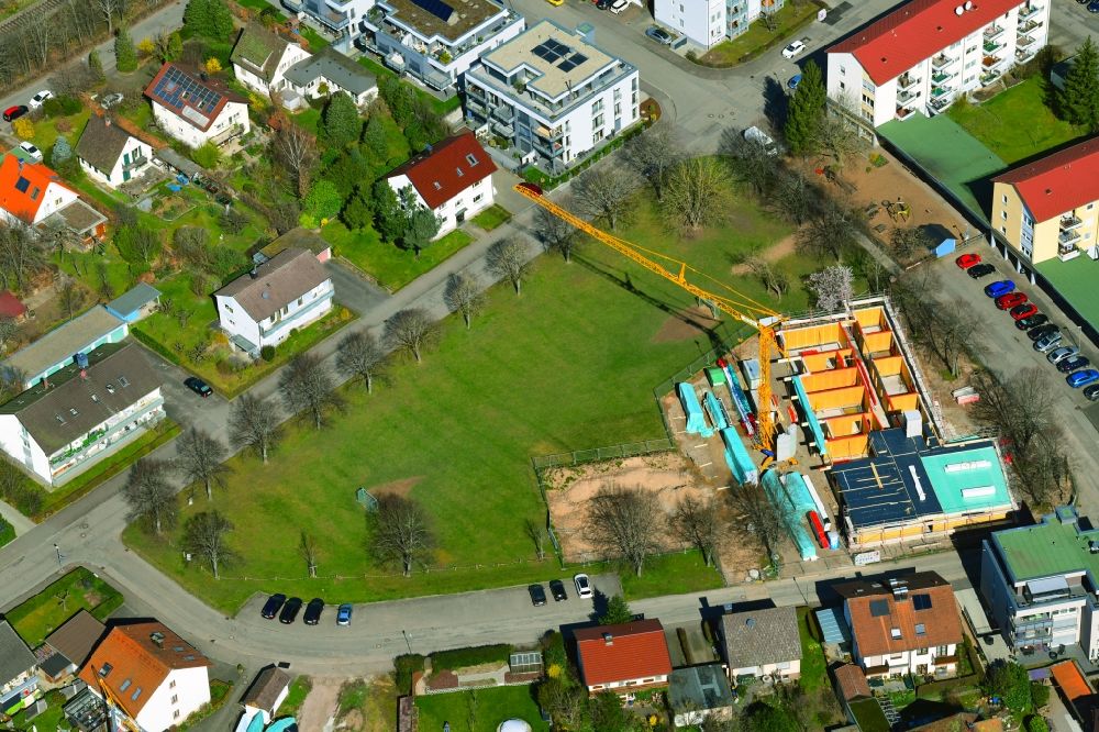 Schopfheim from above - New construction site for the construction of a kindergarten building and Nursery school in Oberfeld in Schopfheim in the state Baden-Wurttemberg, Germany