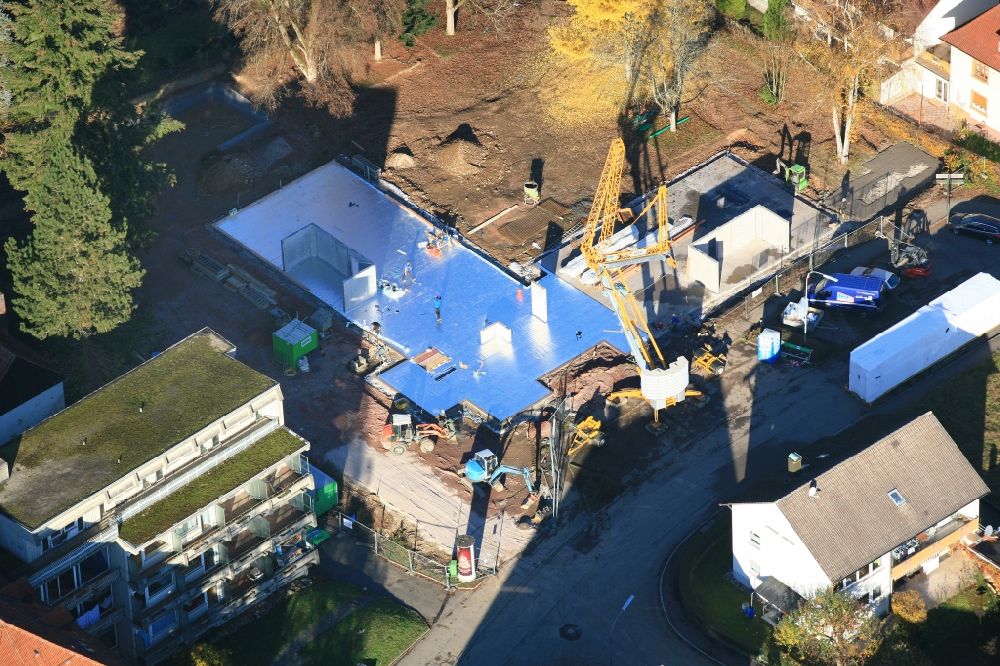 Wehr from above - New construction site for the construction of a kindergarten building in Wehr in the state Baden-Wurttemberg, Germany