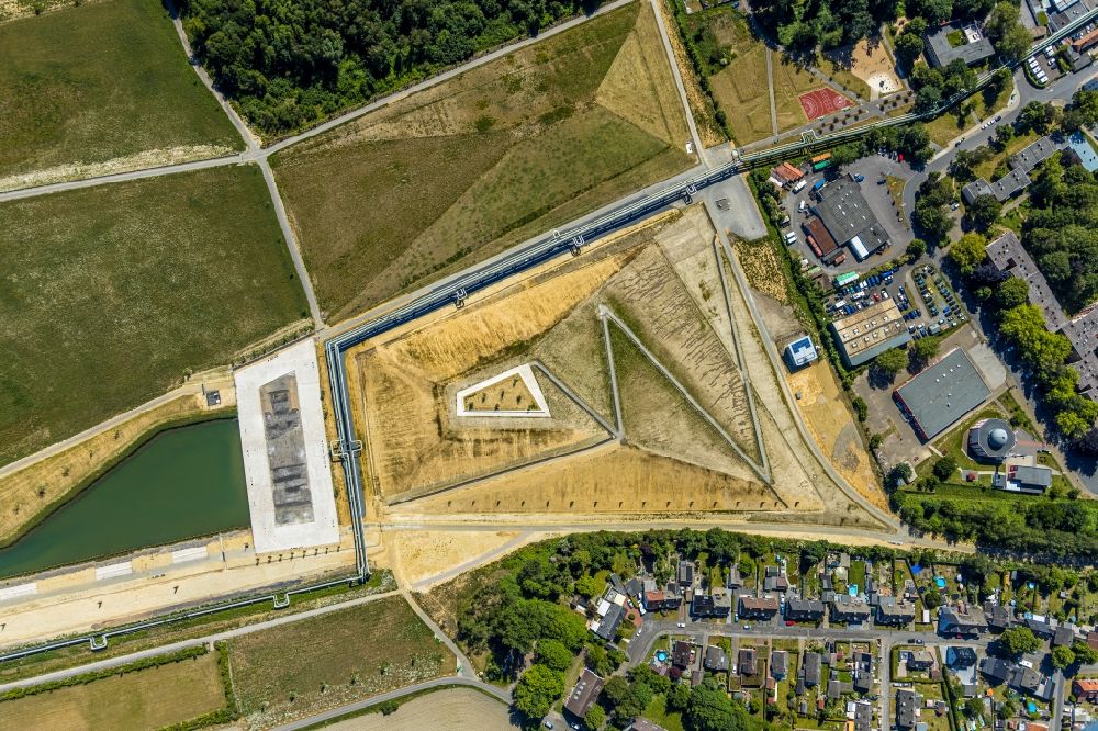Gelsenkirchen from the bird's eye view: Building site for the construction and layout of a new park with paths and green areas in the district Hassel in Gelsenkirchen in the state North Rhine-Westphalia, Germany