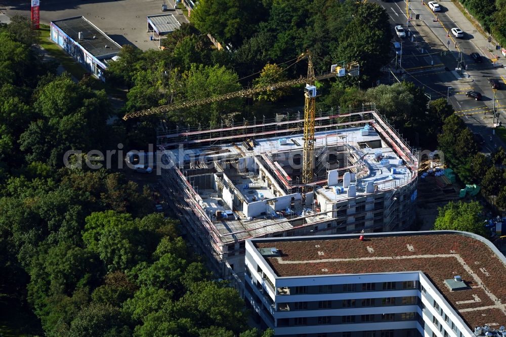 Aerial image Berlin - Construction site of the extension new building of the old people's home - Seniorenresidenz Blumberger Damm corner Altentreptower Strasse in the district Biesdorf in Berlin, Germany. DZG GmbH (German Center for Geriatrics) is building the Arona Clinic for Geriatric Medicine on the site based on designs by the architects Kossel & Partner