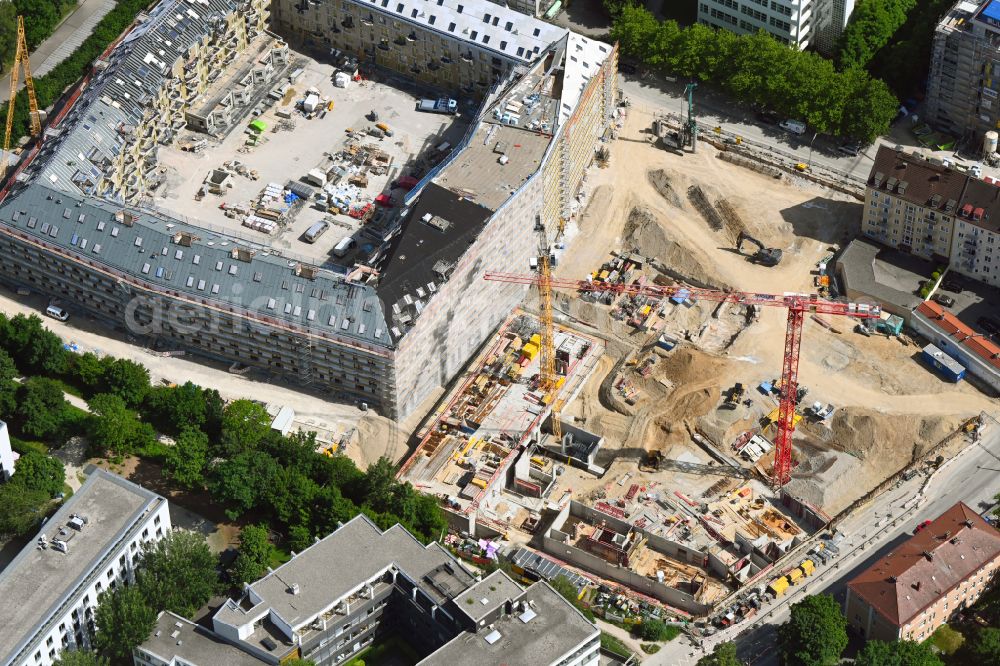 Aerial photograph München - Construction site for the multi-family residential building on street Hofmannstrasse in the district Obersendling in Munich in the state Bavaria, Germany