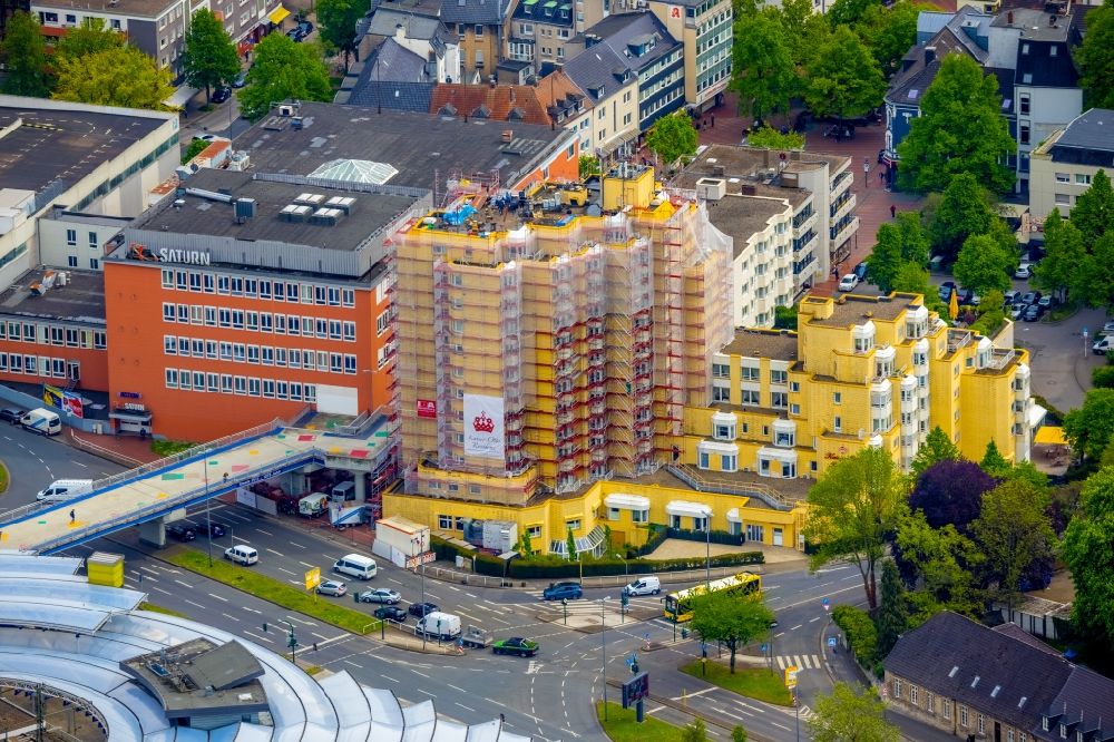 Aerial photograph Essen - Construction site for the renovation and modernization of the senior citizen Kaiser-Otto-Residenz on Passstrasse ecke Brinkerplatz in the district Steele in Essen at Ruhrgebiet in the state North Rhine-Westphalia, Germany