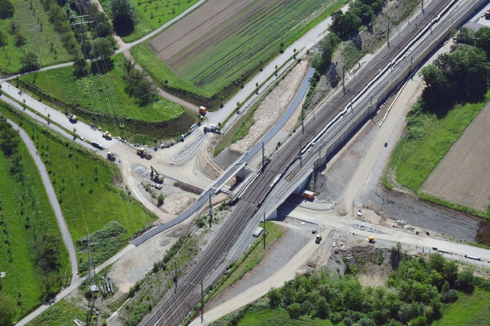 Aerial image Weil am Rhein - New construction and renovation of the railway bridge building at the train tracks in the district Haltingen in Weil am Rhein in the state Baden-Wurttemberg, Germany