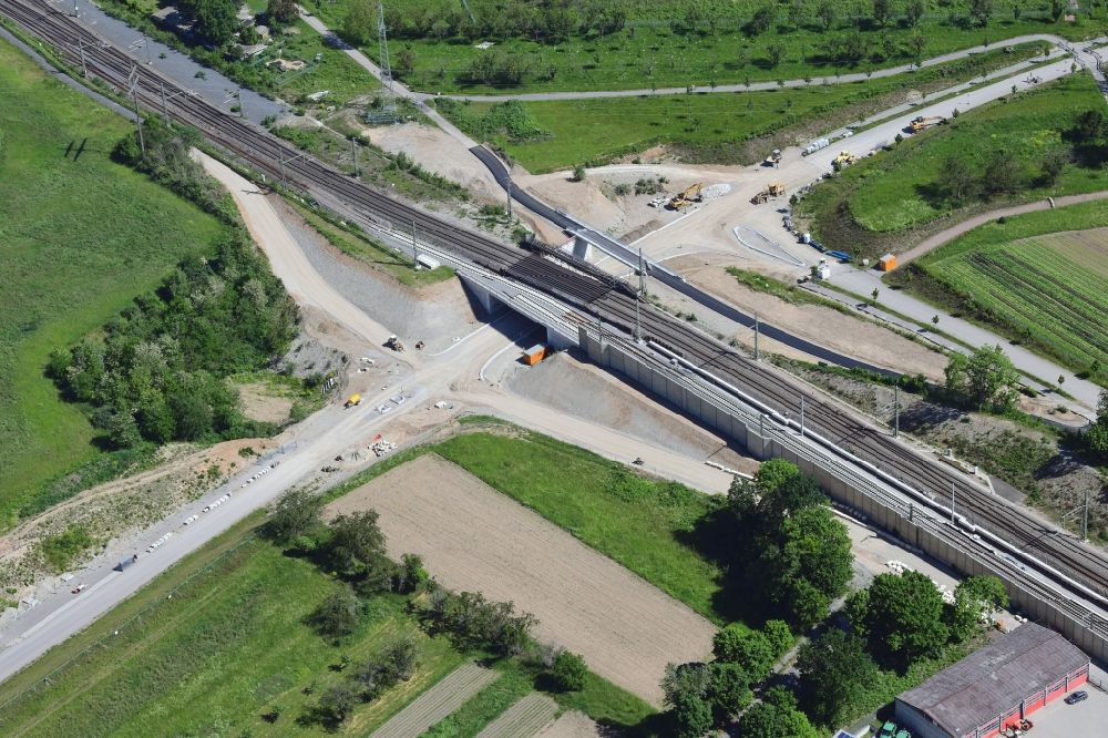 Aerial photograph Weil am Rhein - New construction and renovation of the railway bridge building at the train tracks in the district Haltingen in Weil am Rhein in the state Baden-Wurttemberg, Germany