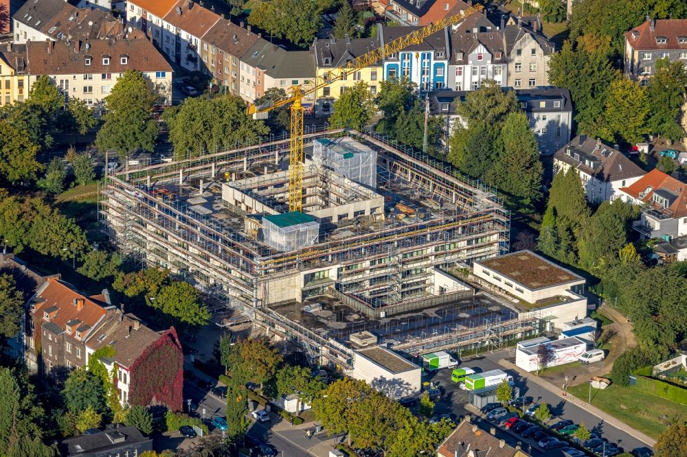 Herne from above - Construction site for the renovation of a building on the clinic premises of the hospital Rheumazentrum Ruhrgebiet in the district Wanne-Eickel in Herne at Ruhrgebiet in the state North Rhine-Westphalia, Germany