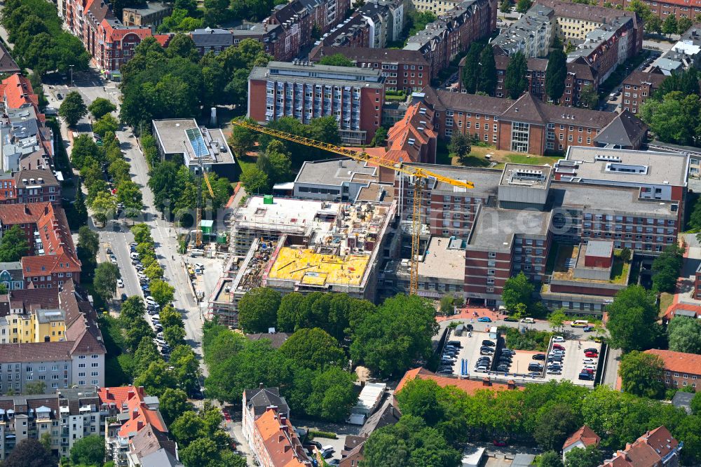 Kiel from above - Construction site for the renovation of a building on the clinic premises of the hospital Staedtisches Krankenhaus on street Chemnitzstrasse in the district Schreventeich in Kiel in the state Schleswig-Holstein, Germany