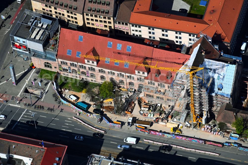 Nürnberg from the bird's eye view: Renovation of the building of the event place Kuenstlerhaus in the district Altstadt - Sankt Lorenz in Nuremberg in the state Bavaria, Germany