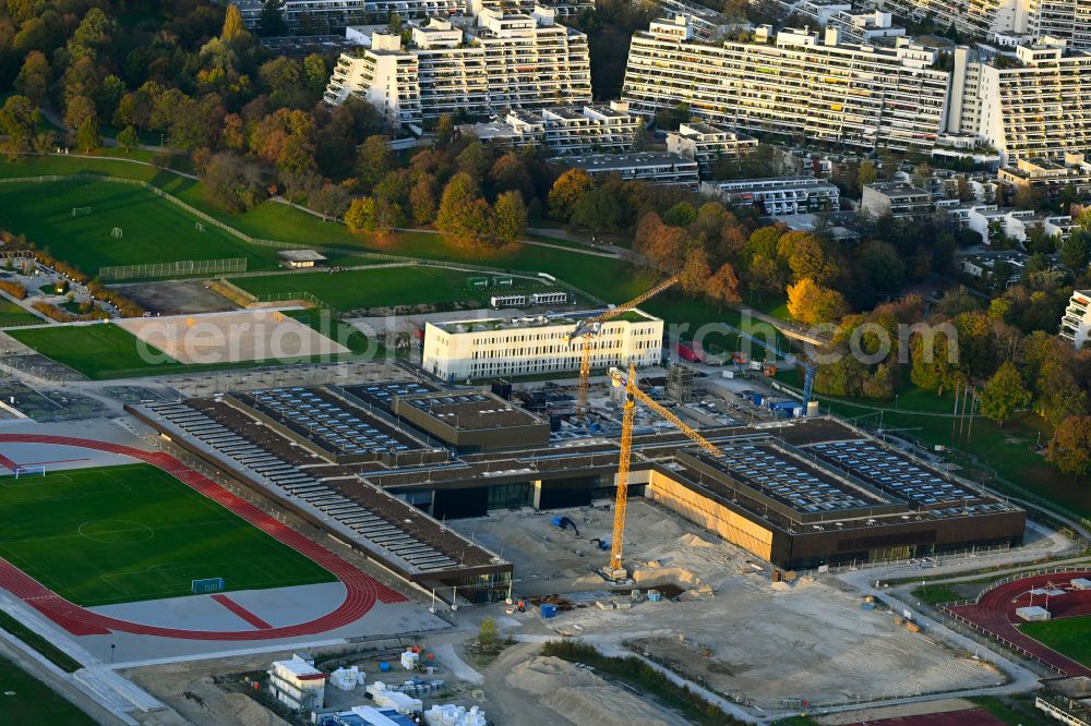 Aerial image München - Construction site for the new sports hall Zentraler Hochschulsport (ZHS) in Munich in the state Bavaria, Germany