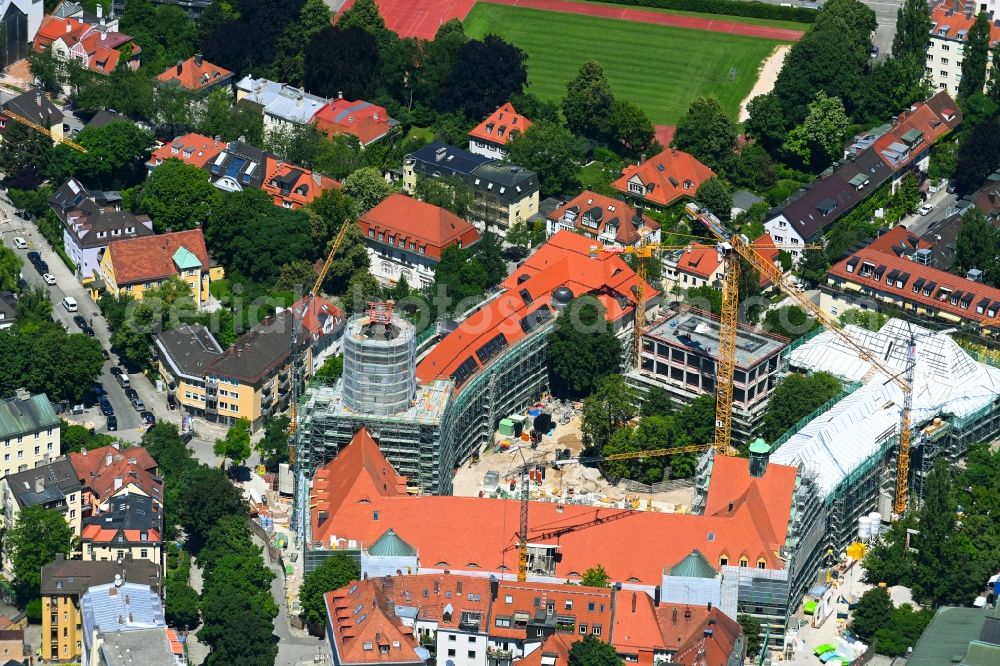 Aerial photograph München - Construction for the reconstruction of Staatl. Maximiliansgymnasium Muenchen on Karl-Theodor-Strasse in Munich in the state Bavaria, Germany