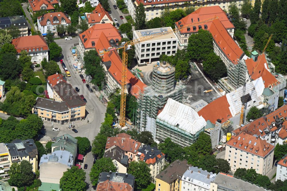 Aerial image München - Construction for the reconstruction of Staatl. Maximiliansgymnasium Muenchen on Karl-Theodor-Strasse in Munich in the state Bavaria, Germany