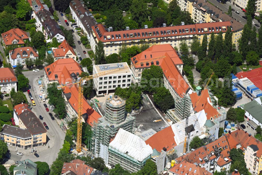 Aerial photograph München - Construction for the reconstruction of Staatl. Maximiliansgymnasium Muenchen on Karl-Theodor-Strasse in Munich in the state Bavaria, Germany