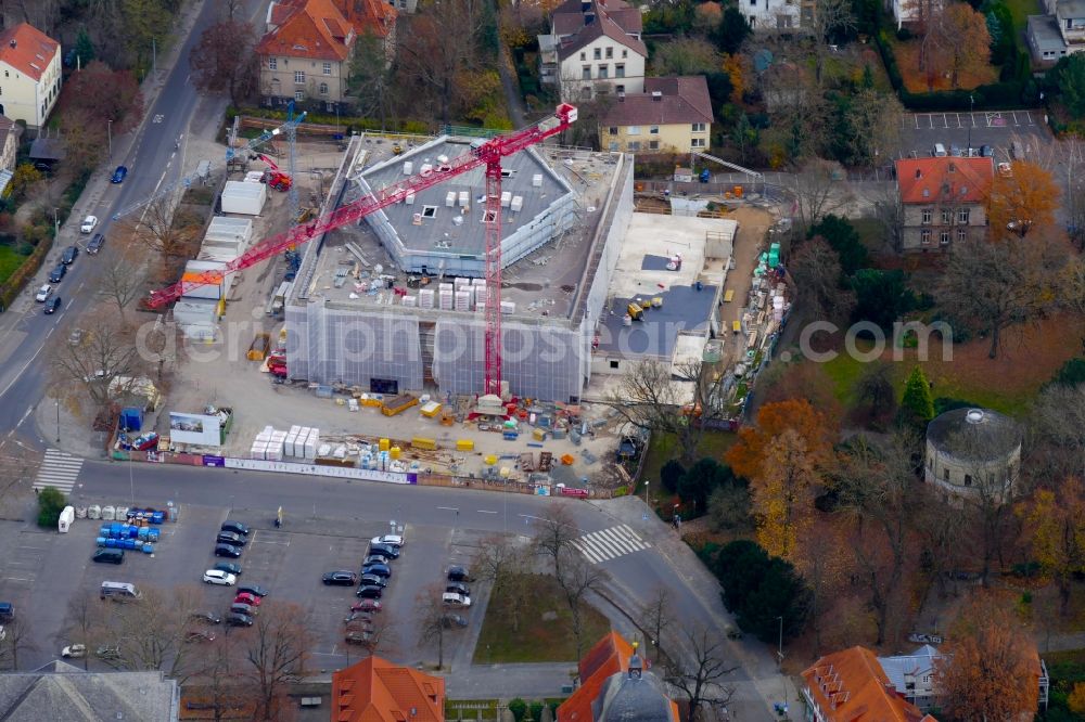 Göttingen from the bird's eye view: Renovation of the building of the indoor arena Stadthalle in Goettingen in the state Lower Saxony, Germany