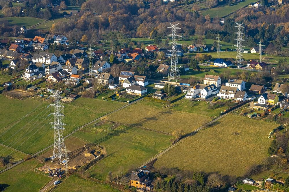 Herdecke from the bird's eye view: Construction on electric pole installation in the district Ende in Herdecke in the state North Rhine-Westphalia, Germany