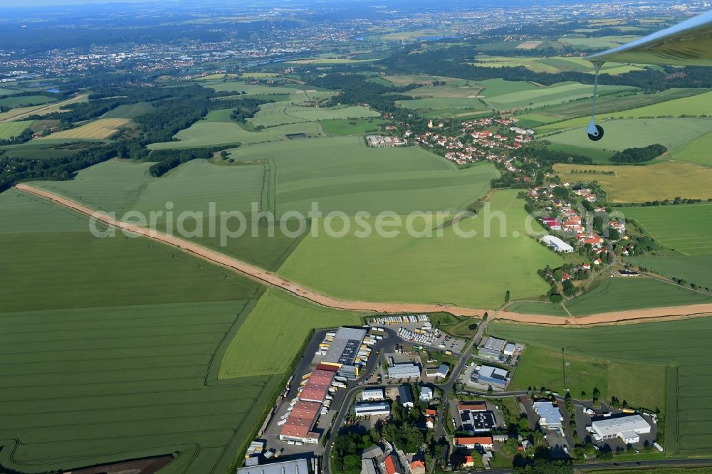 Aerial photograph Röhrsdorf - Construction site with earthworks and landfills for the laying of pipelines of the new European Gas Lines (Eugal) on a field near Gross Koeris in the state Brandenburg, Germany