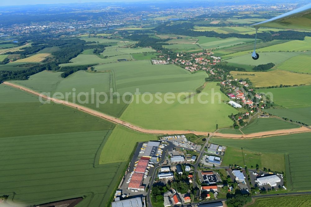 Röhrsdorf from above - Construction site with earthworks and landfills for the laying of pipelines of the new European Gas Lines (Eugal) on a field near Gross Koeris in the state Brandenburg, Germany