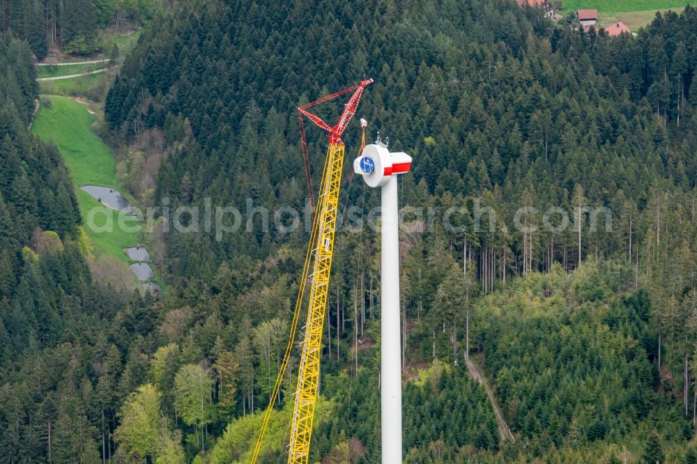 Aerial photograph Fischerbach - Construction site for wind turbine installation Am Brandenkopf in Fischerbach in the state Baden-Wuerttemberg, Germany