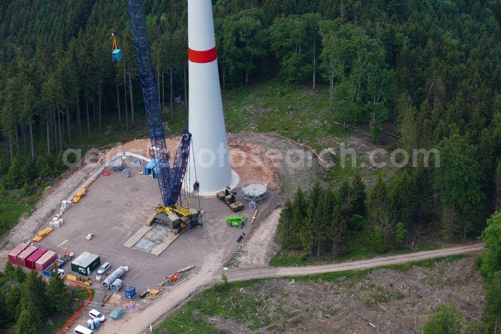 Aerial photograph Gutsbezirk Kaufunger Wald - Construction site for wind turbine installation in Gutsbezirk Kaufunger Wald in the state Hesse