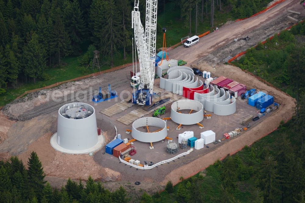 Gutsbezirk Kaufunger Wald from above - Construction site for wind turbine installation in Gutsbezirk Kaufunger Wald in the state Hesse