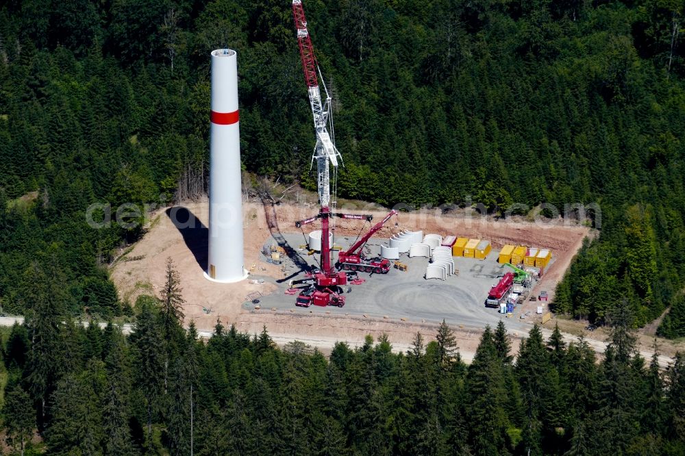 Gutsbezirk Kaufunger Wald from the bird's eye view: Construction site for wind turbine installation in Gutsbezirk Kaufunger Wald in the state Hesse, Germany