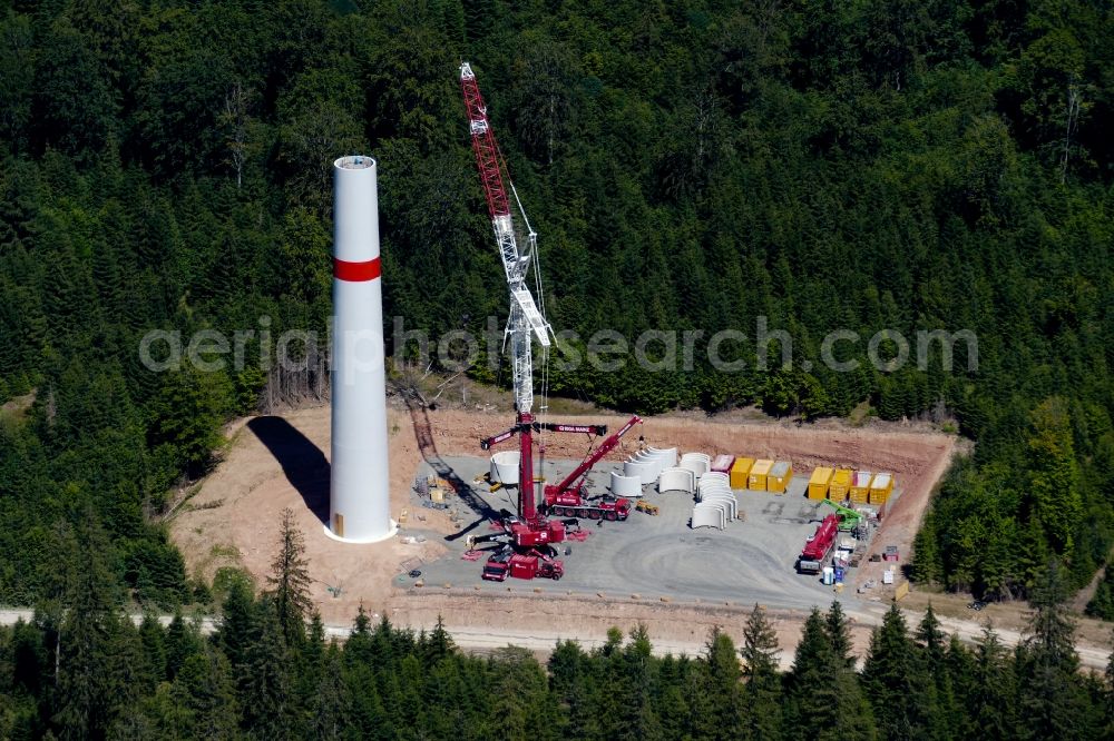 Aerial image Gutsbezirk Kaufunger Wald - Construction site for wind turbine installation in Gutsbezirk Kaufunger Wald in the state Hesse, Germany