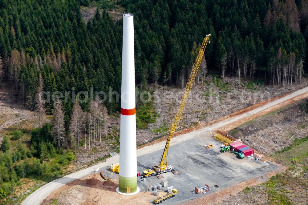 Aerial photograph Gutsbezirk Kaufunger Wald - Construction site for wind turbine installation in Gutsbezirk Kaufunger Wald in the state Hesse, Germany