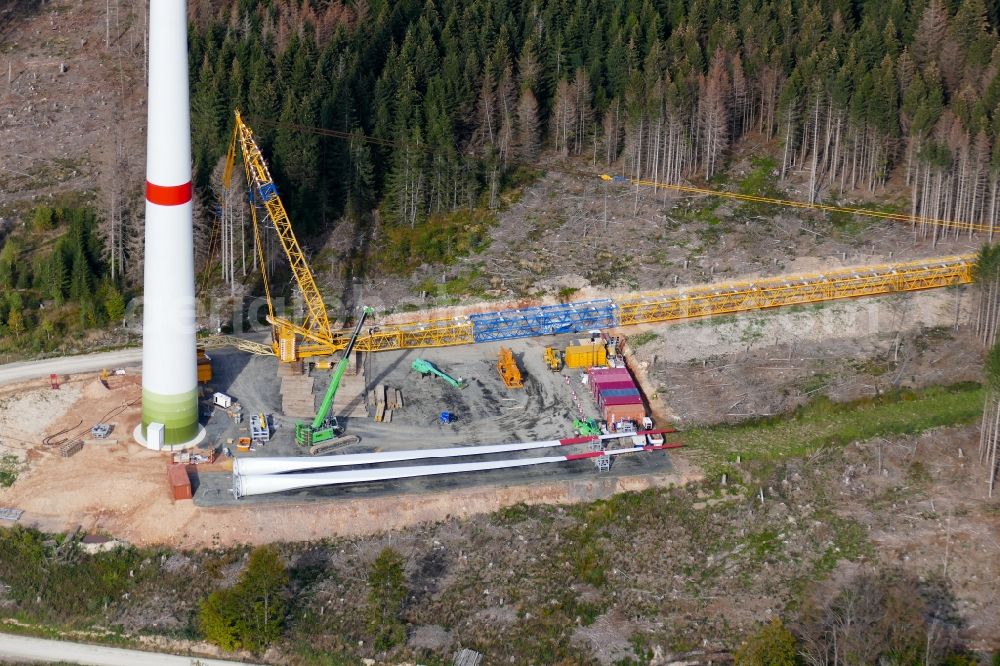 Aerial photograph Gutsbezirk Kaufunger Wald - Construction site for wind turbine installation in Gutsbezirk Kaufunger Wald in the state Hesse, Germany