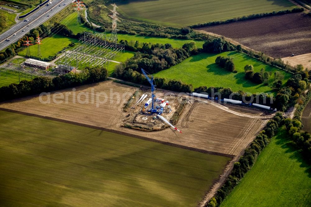 Haltern am See from the bird's eye view: Construction site for wind turbine installation in Haltern am See in the state North Rhine-Westphalia, Germany