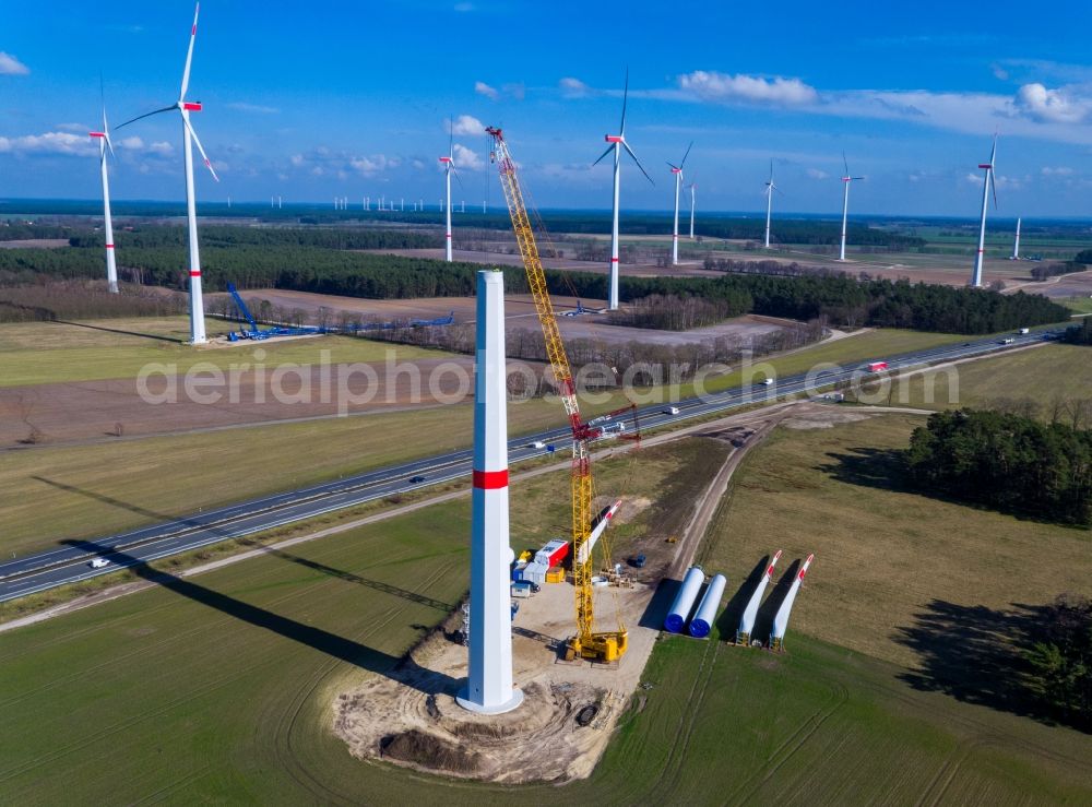Aerial photograph Hoort - Construction site for wind turbine installation in Hoort in the state Mecklenburg - Western Pomerania, Germany
