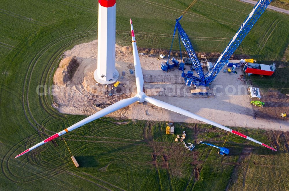 Aerial photograph Hoort - Construction site for wind turbine installation in Hoort in the state Mecklenburg - Western Pomerania, Germany
