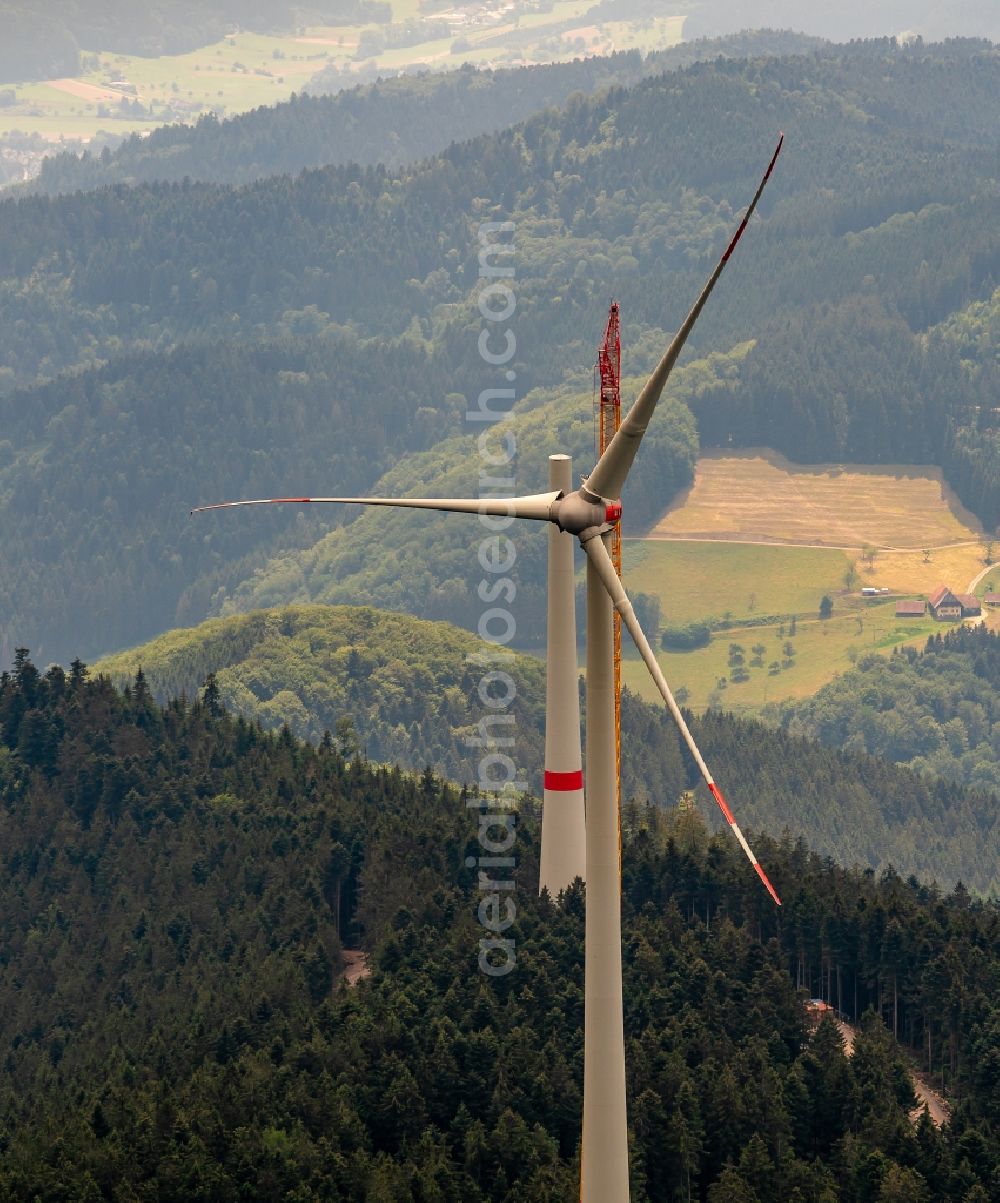 Aerial image Fischerbach - Construction site for wind turbine installation Am Nillskopf Brandenkopf in Schwarzwald in Fischerbach in the state Baden-Wurttemberg, Germany