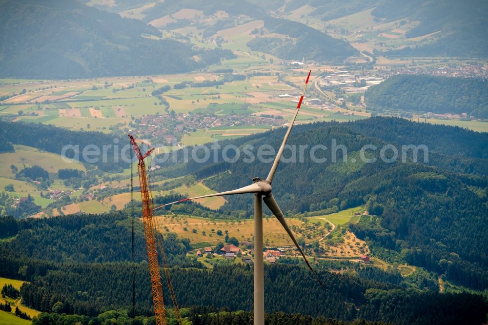 Fischerbach from the bird's eye view: Construction site for wind turbine installation Am Nillskopf Brandenkopf in Schwarzwald in Fischerbach in the state Baden-Wurttemberg, Germany