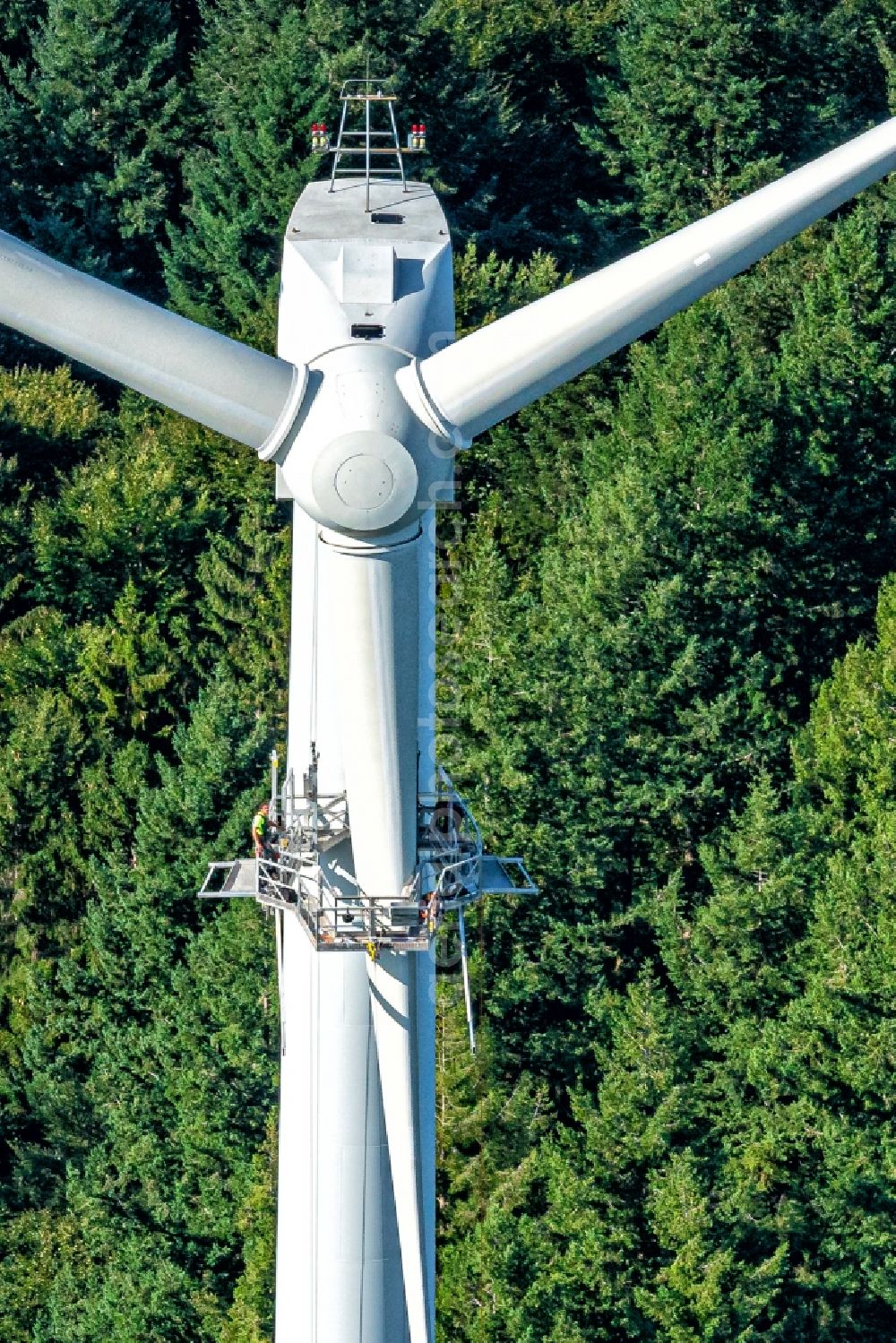 Aerial image Ettenheim - Construction site for wind turbine installation Wartung in Ettenheim in the state Baden-Wurttemberg, Germany