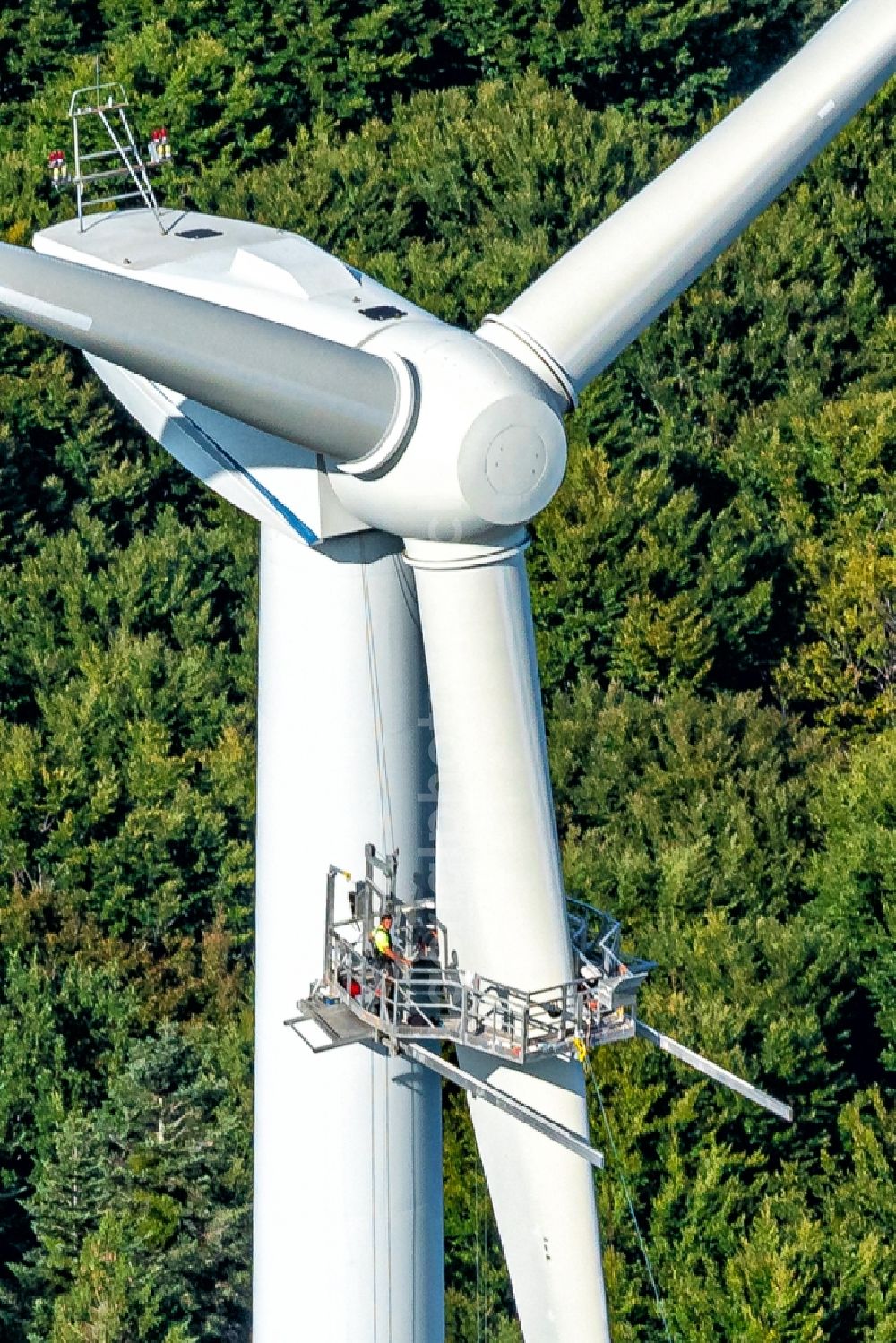 Aerial photograph Ettenheim - Construction site for wind turbine installation Wartung in Ettenheim in the state Baden-Wurttemberg, Germany