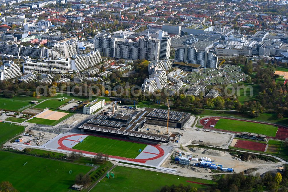 München from the bird's eye view: Construction site for the new sports hall Zentraler Hochschulsport (ZHS) in Munich in the state Bavaria, Germany