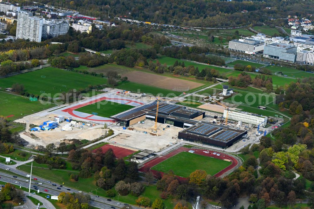 München from above - Construction site for the new sports hall Zentraler Hochschulsport (ZHS) in Munich in the state Bavaria, Germany