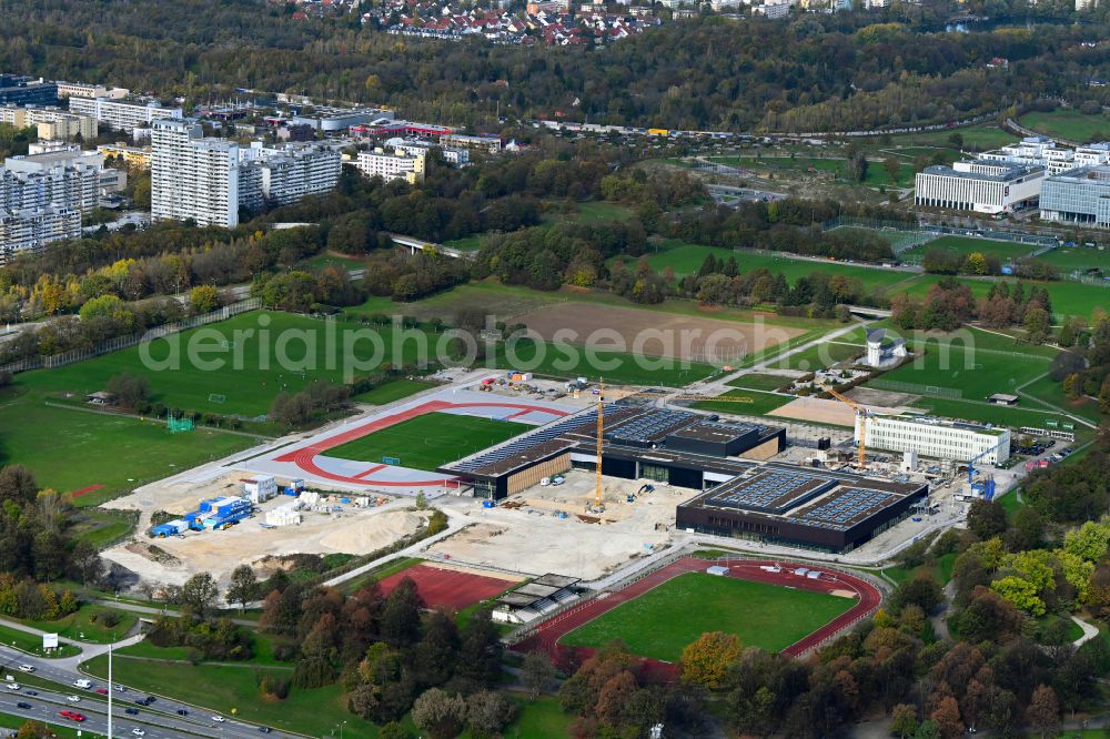 München from the bird's eye view: Construction site for the new sports hall Zentraler Hochschulsport (ZHS) in Munich in the state Bavaria, Germany