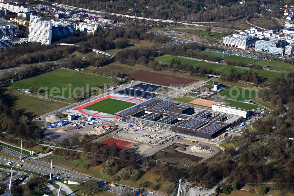 Aerial photograph München - Construction site for the new sports hall Zentraler Hochschulsport (ZHS) in Munich in the state Bavaria, Germany