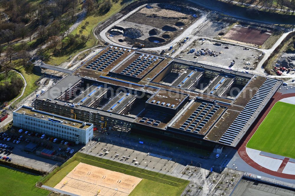 Aerial photograph München - Construction site for the new sports hall Zentraler Hochschulsport (ZHS) in Munich in the state Bavaria, Germany