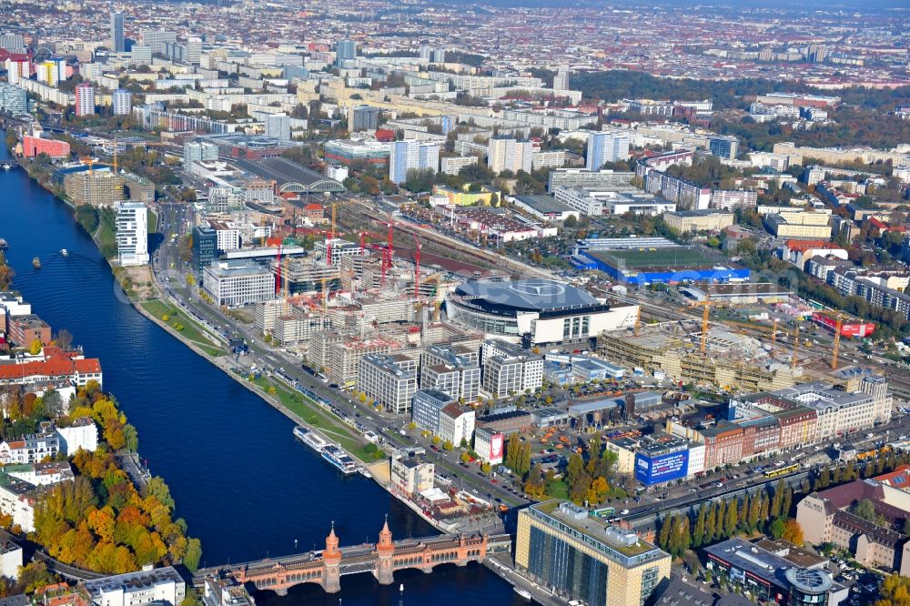 Aerial photograph Berlin - Construction sites for the new building on Anschutz- Areal along of Muehlenstrasse in the district Friedrichshain-Kreuzberg in Berlin, Germany