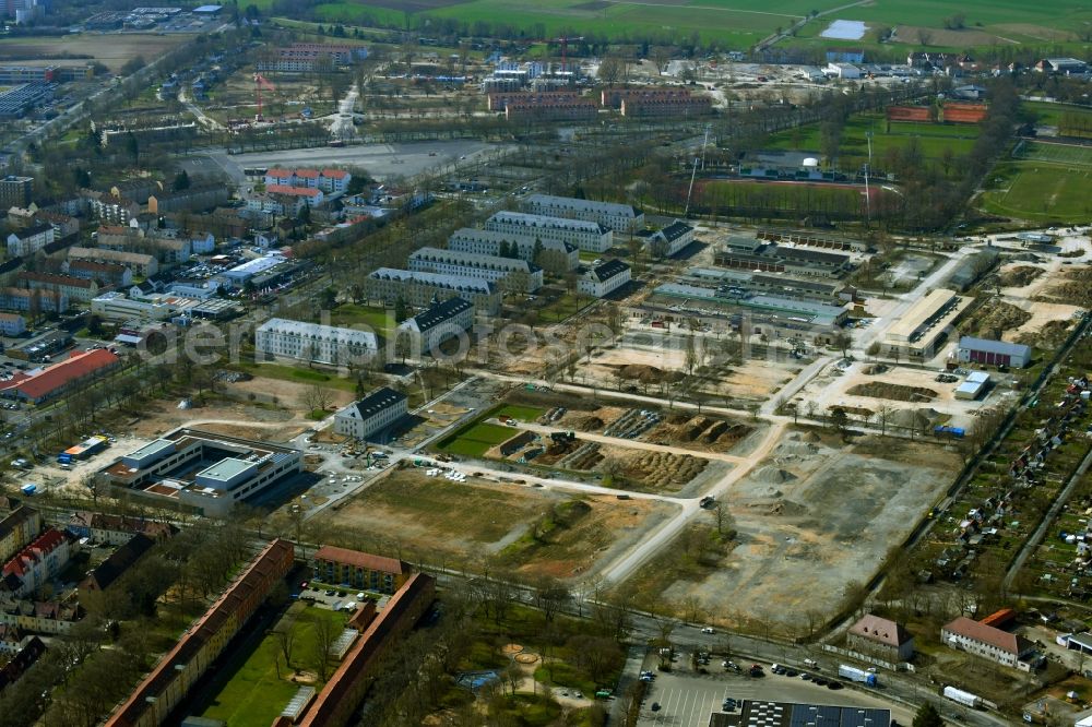 Schweinfurt from above - Conversion-Construction site for the renovation and conversion of the building complex of the former military barracks Ledward Barracks in Schweinfurt in the state Bavaria, Germany