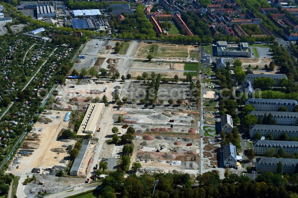Aerial image Schweinfurt - Conversion-Construction site for the renovation and conversion of the building complex of the former military barracks Ledward Barracks in Schweinfurt in the state Bavaria, Germany