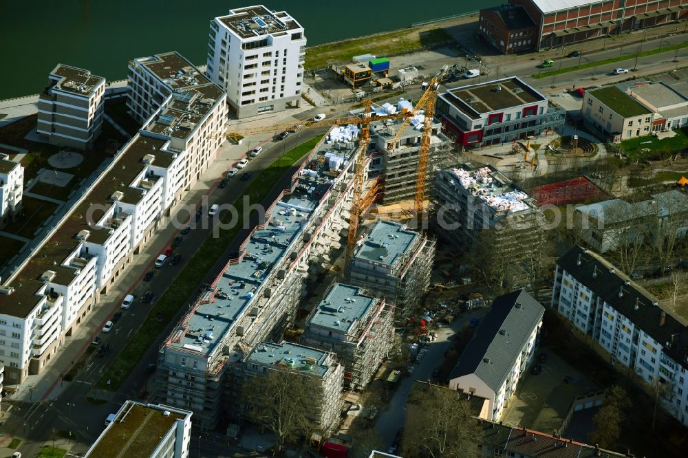 Aerial photograph Ludwigshafen am Rhein - Construction site for City Quarters Building of the building project of LUV Ludwigshafen on Gneisenaustrasse - Rheinallee in Ludwigshafen am Rhein in the state Rhineland-Palatinate, Germany