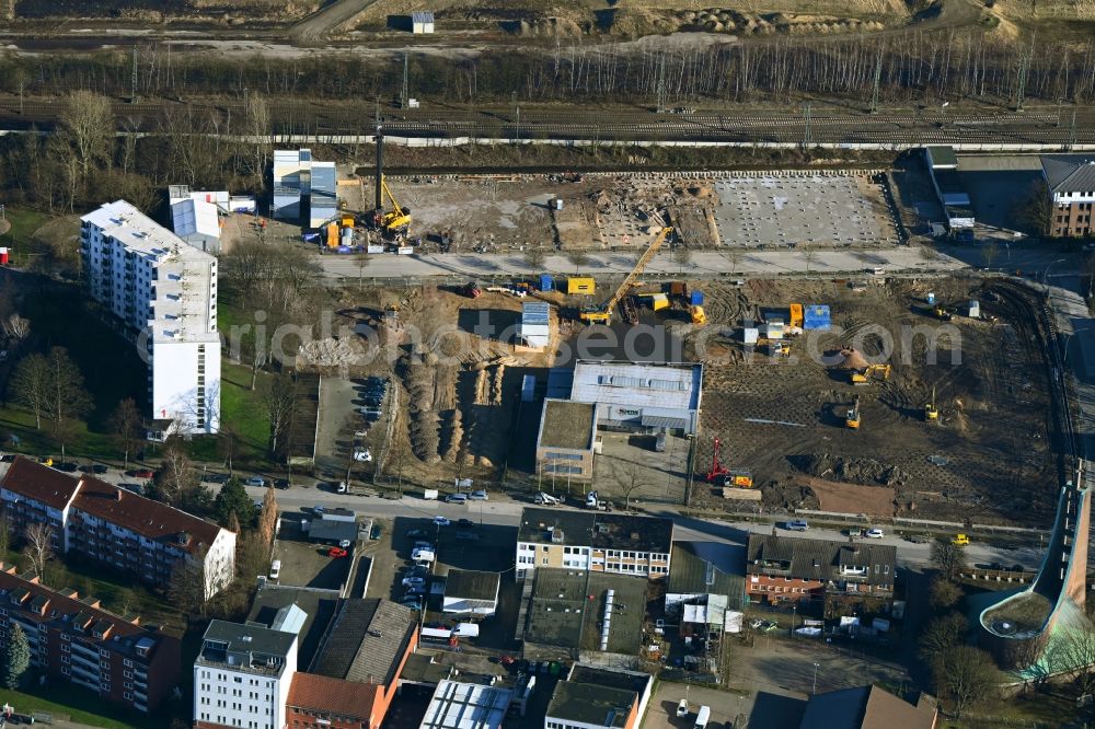 Hamburg from above - Construction site for City Quarters Building on Billhorner Kanalstrasse in the district Rothenburgsort in Hamburg, Germany