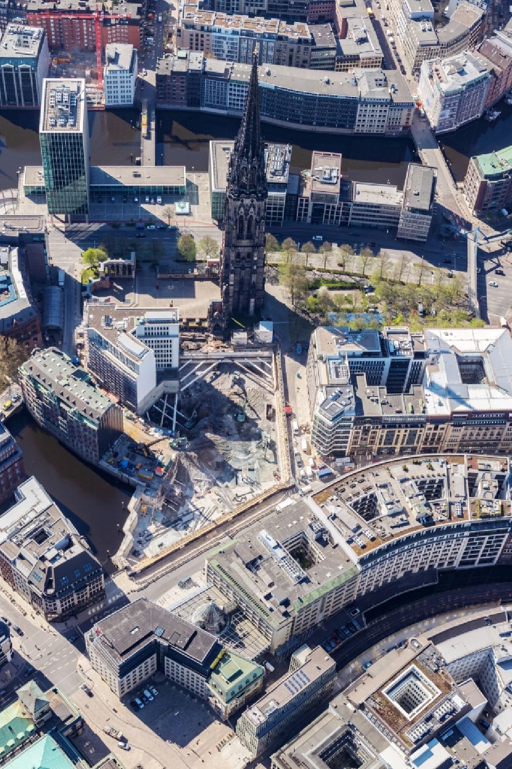 Aerial image Hamburg - Construction site for City Quarters Building BURSTAH on Grosser Burstah in Hamburg, Germany