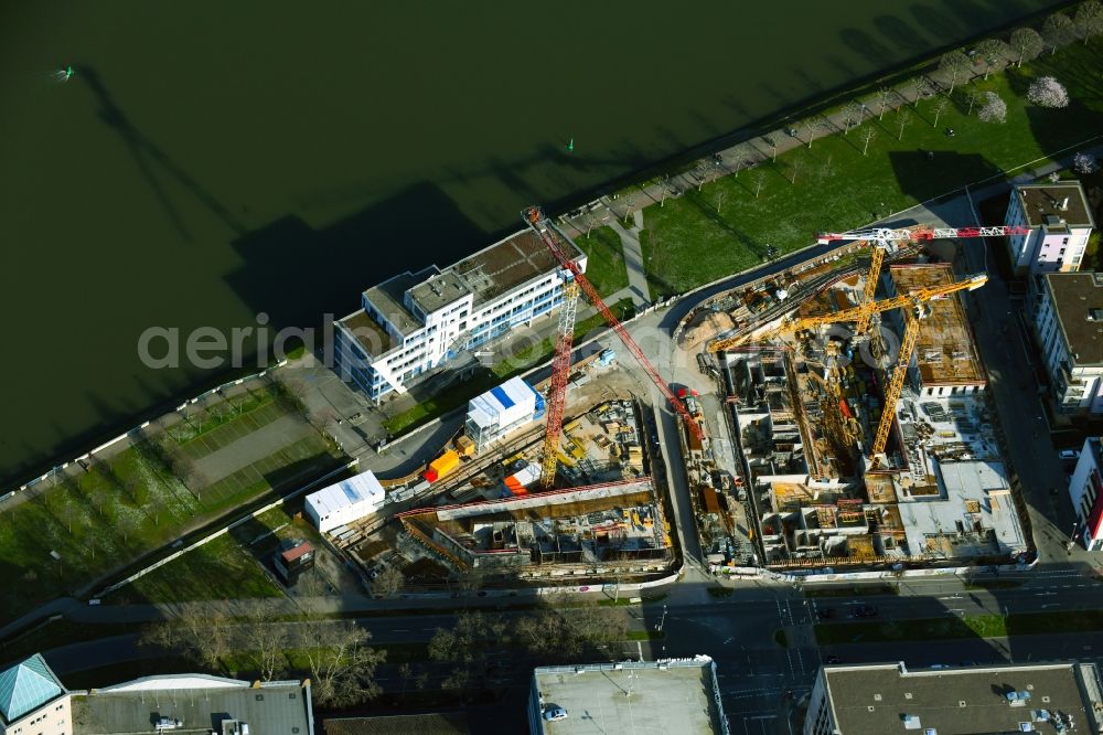 Ludwigshafen am Rhein from the bird's eye view: Construction site for City Quarters Building HEIMATUFER on Max-Bill-Strasse in Ludwigshafen am Rhein in the state Rhineland-Palatinate, Germany