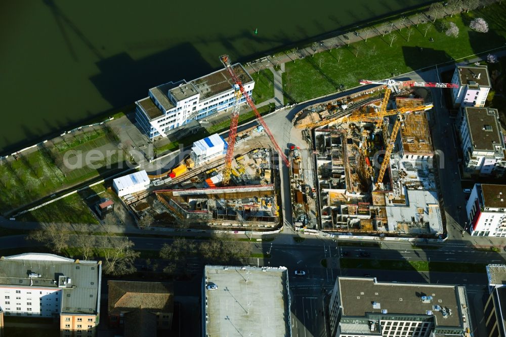 Aerial image Ludwigshafen am Rhein - Construction site for City Quarters Building HEIMATUFER on Max-Bill-Strasse in Ludwigshafen am Rhein in the state Rhineland-Palatinate, Germany
