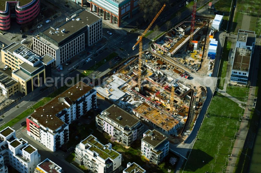 Aerial image Ludwigshafen am Rhein - Construction site for City Quarters Building HEIMATUFER on Max-Bill-Strasse in Ludwigshafen am Rhein in the state Rhineland-Palatinate, Germany
