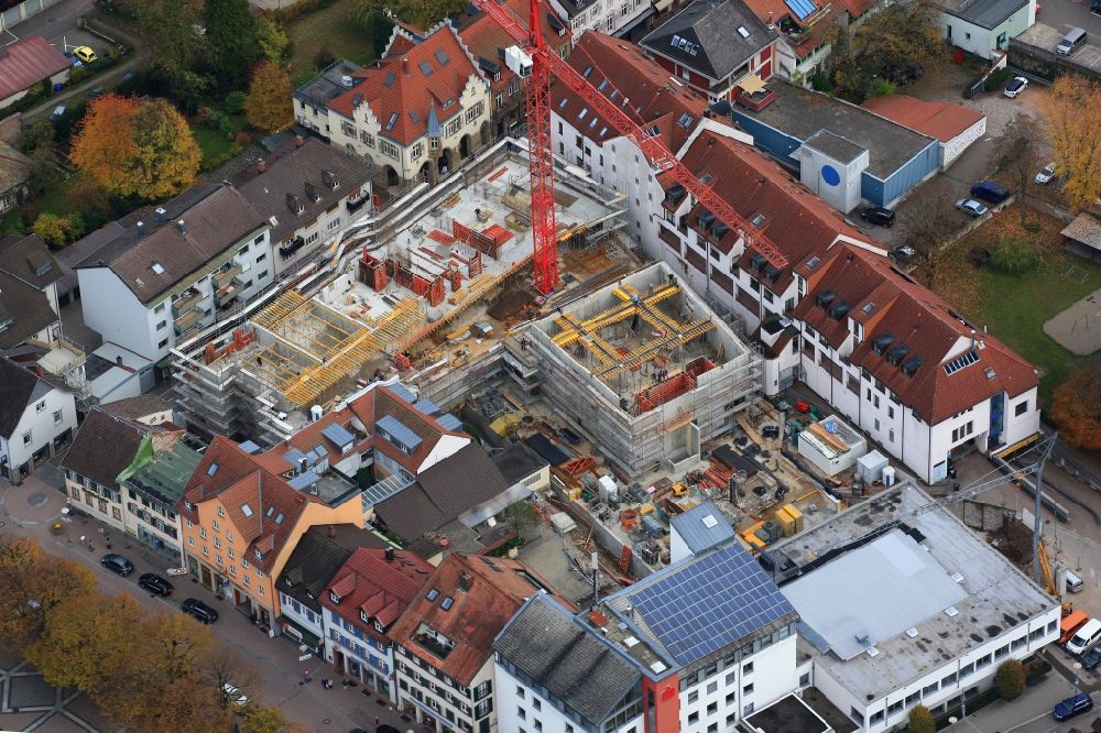 Aerial photograph Schopfheim - Construction site for City Quarters Building Uehlin-Areal with housing and Commercial Units in Schopfheim in the state Baden-Wurttemberg, Germany